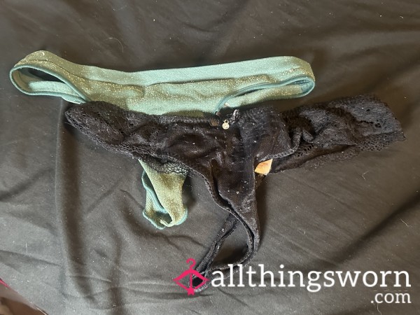 Sparkly Green And Lace Black Thongs
