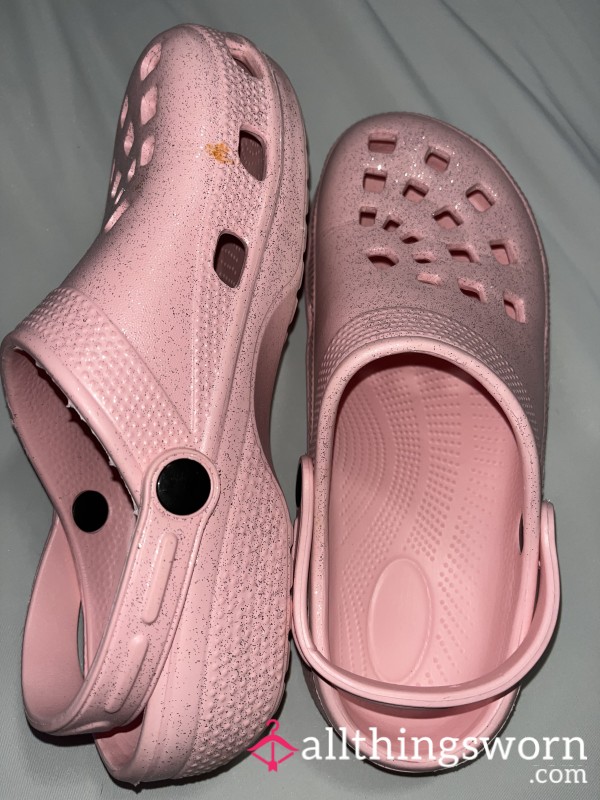 Sparkly Pink Off Brand Crocs