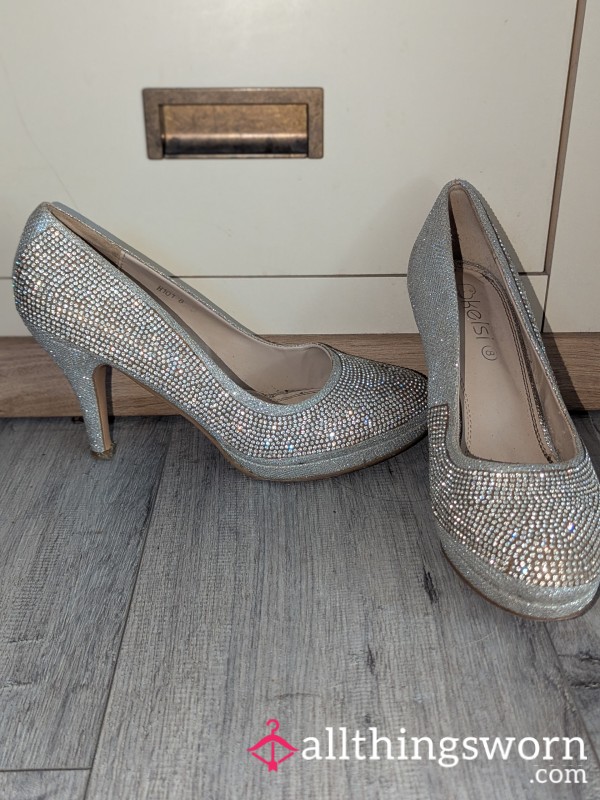 🌟Sparkly Silver Rhinestone High Heels
