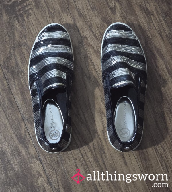 Michael Kors Sparkly Silver/Black Sequin Flat Loafers