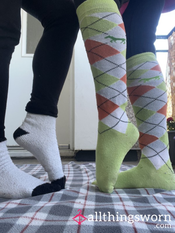 ⭐ Special Deal 2-4-1⭐ Two Pairs Of Worn Out Socks!! One Riding One Extra Fluffy 3x Pic Included With Purchase Of Socks