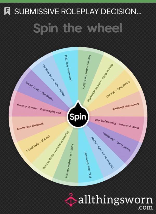 🎭 SPIN THE WHEEL: The Ultimate Submissive Role-Play Experience 🎭 £70 | 1 Hour | WHEEL SPIN + S**ting + Live Content + Leaderboard Placement