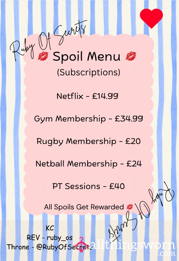 Spoil Menu - Subscriptions