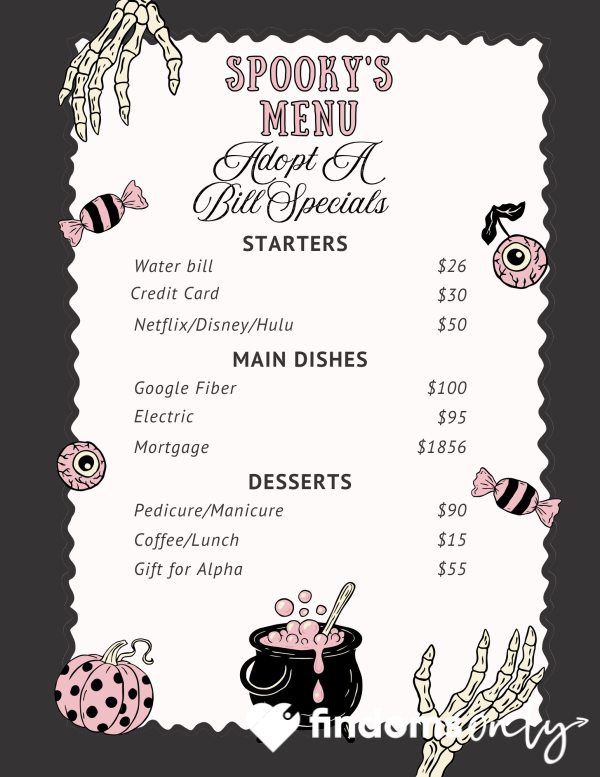 Sp**ky's Adopt A Bill Menu 🖤✨️