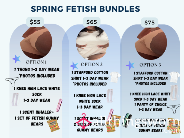 Spring Fetish Bundle | Choose From 3 Options| Scent Inhalers, Panties,Gummies,Cotton Shirt|