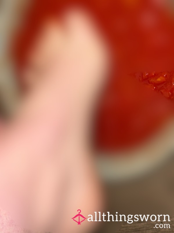 Squashing My Feet In Tomatos