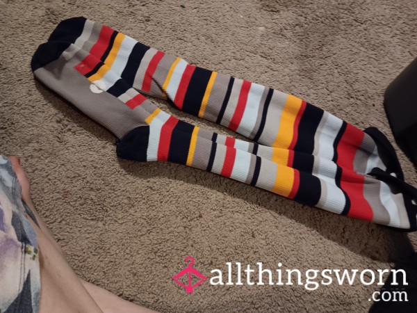 Squeeze Me Tight – Worn Striped Compression Socks