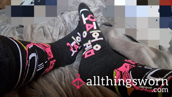 Squid Games Socks!  Long Black With Colorful Designs.   $17 For 2 Days