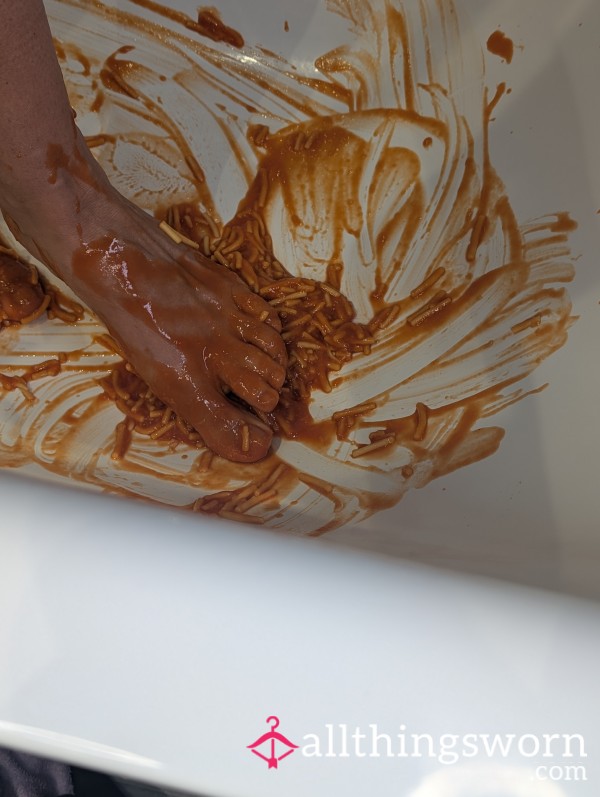 Squishing Spaghetti Between My Toes And Feet. 4 Min Long Video ❤️