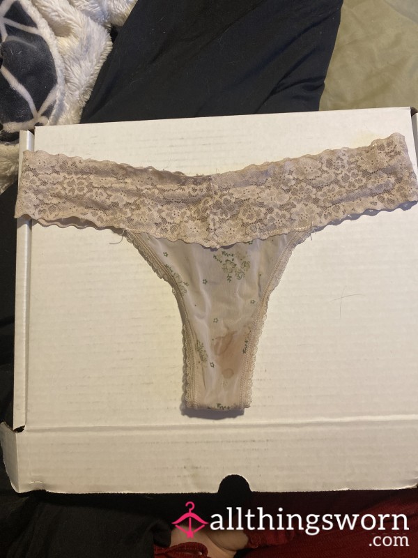 Stained, Flor*l Thong With Lace