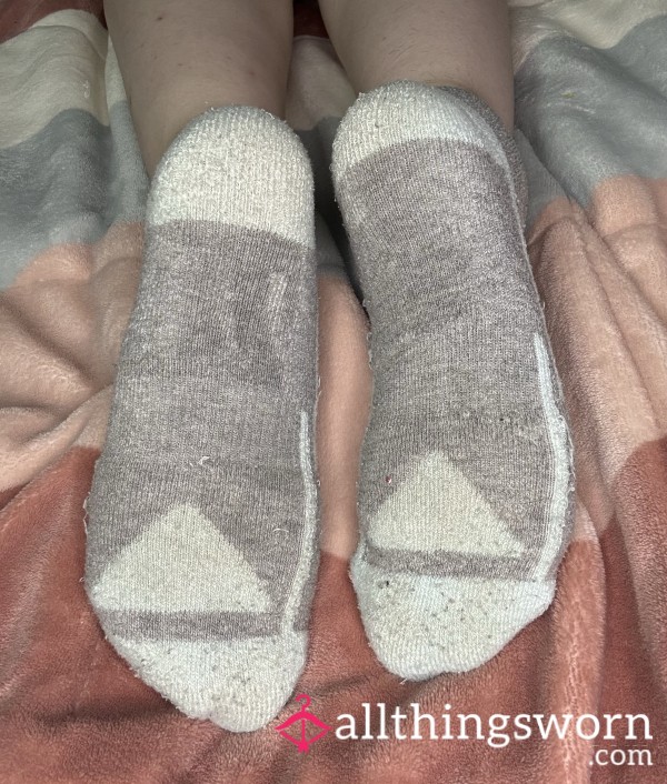 Stained Grey And White Gym Ankle Socks