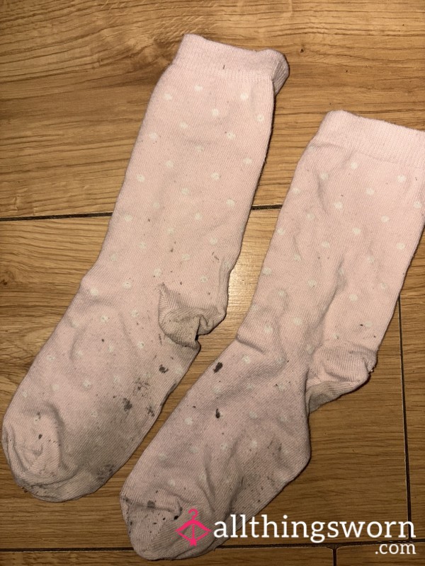 Stained Polka Dot Pink Socks
