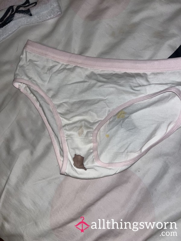 Stained White Cotton Cartoon Cute Panties