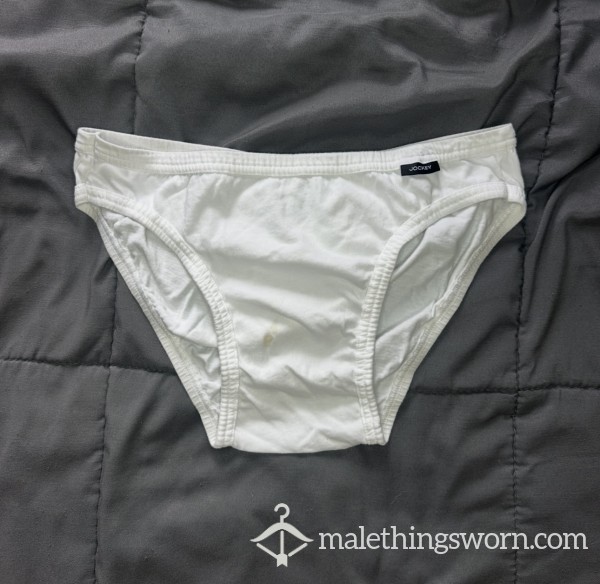 Stained White Jockey Elance Bikini Size M