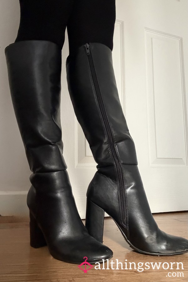 Sta**i’s Black Knee- High Faux Leather Boots- 3 Years Well Worn 👢
