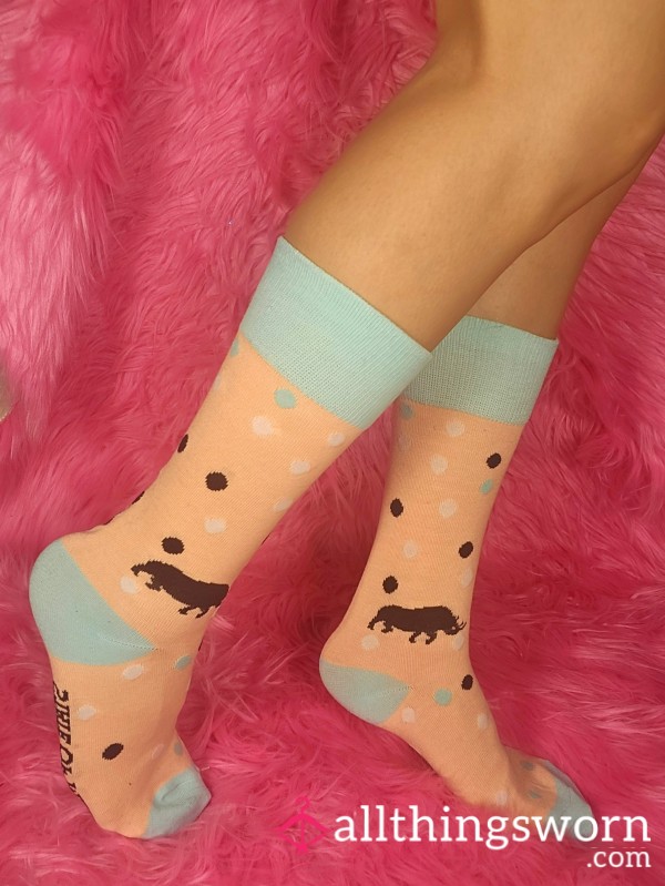 🦏 State Of Mind Tall Soft Stretchy Cotton Nylon Socks Pink Blue Polka Dot Cute Animal Socks Asian Japanese Feet Fetish Petite Arched Foot Worship Gym Workout Fitness Model