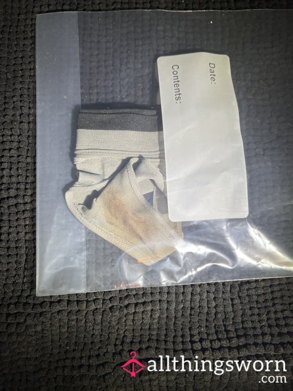Steal This!  Worn All Day Plus A Hard Long Workout At The End Of The Day! Gray Thong Rare Personal Treasure Crusty And Already In A Ziplock To Preserve Your Desires!