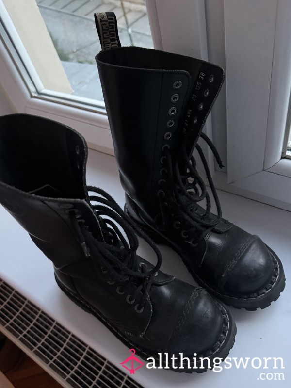 Steel Black Leather Boots
