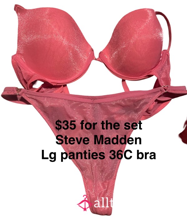 Steve Madden Shiny Pink Bra And Panties Set With Heart Adornments 😊🥰