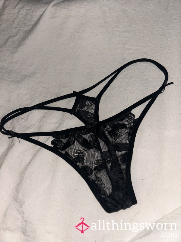 Sticky 2 Day Worn Lacey Black Thong (ready To Go)