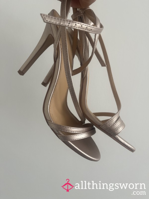Stilettos Of Submission Worn High Heel Strappy Gold Sandals