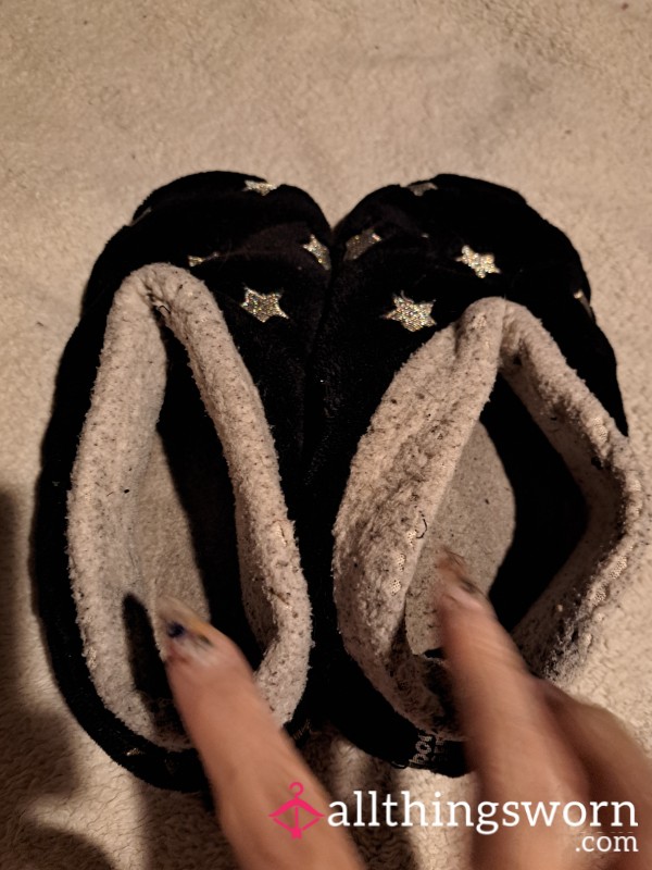 Stinky Fuzzy Goth Slippers