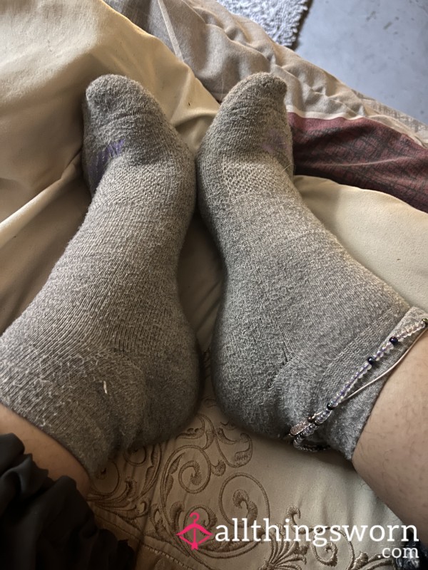 Stinky Gray Ankle Socks- Worn 2 Weeks
