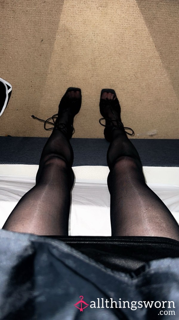 Silky Shiny Worn Black Tights