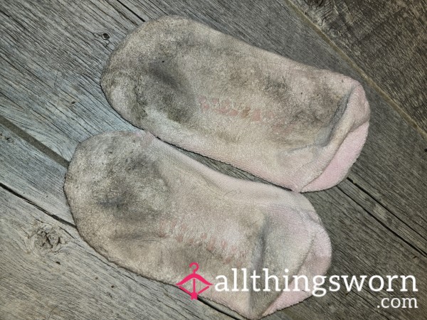 Stinky, Sweaty, Dirty, 5 Day Worn, Pink Ankle Socks, Size 6