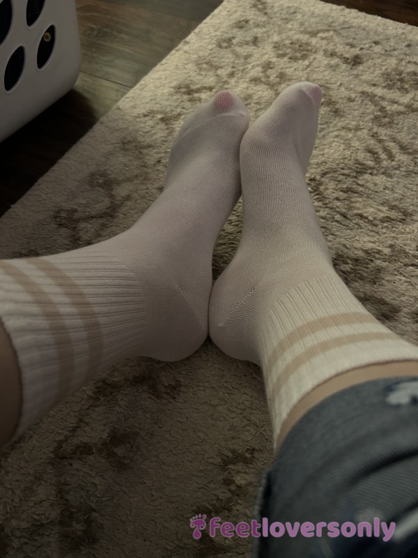 Stinky, Sweaty White Socks With Pink Lines 🥵🥵