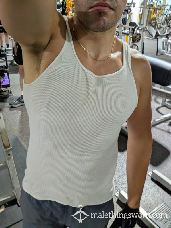 Stinky White A-Shirt / Tank Top With Sweat Stains (Medium, Hanes)