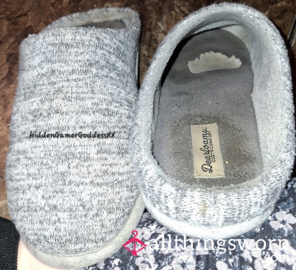 Stinky, Worn Out Grey Slippers