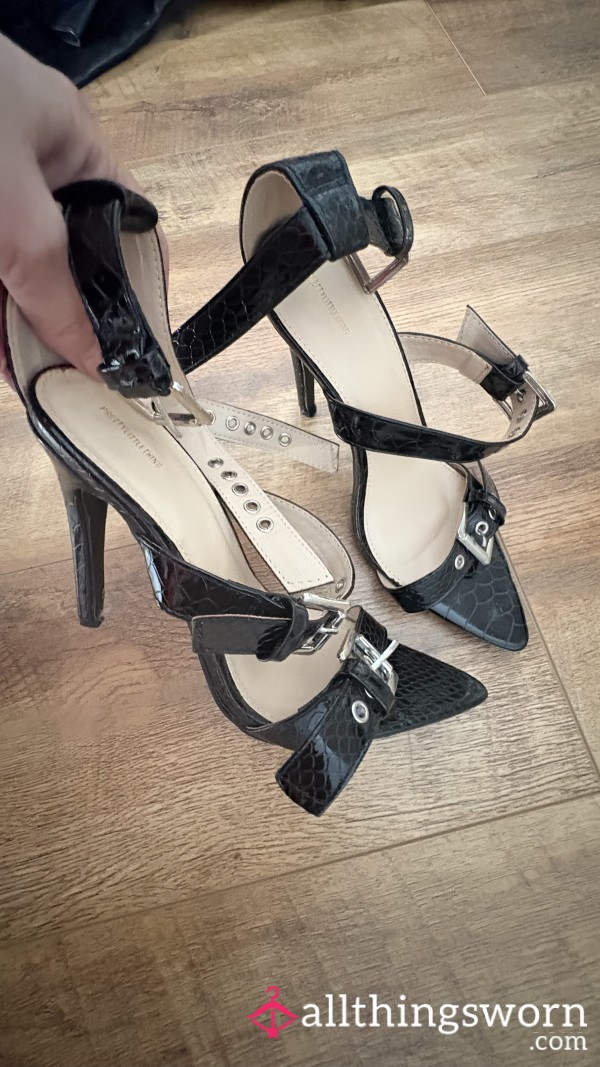 Strapped And S**y- Black Crocodile Heels