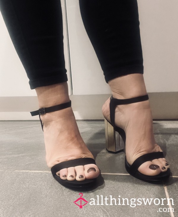 Strappy - Gold Hexagonal Heel- Size 3.5