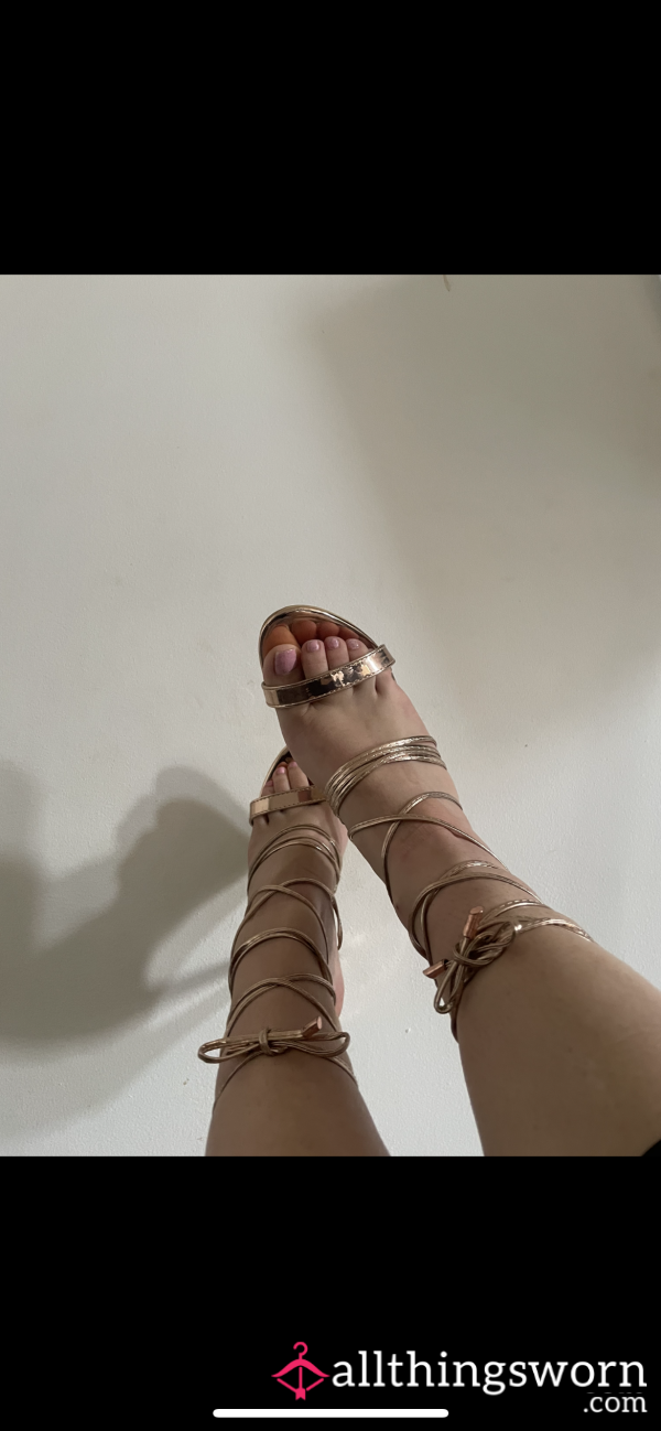 Strappy Gold High Heels – Size 5, Well-Worn & Gorgeous ✨👠