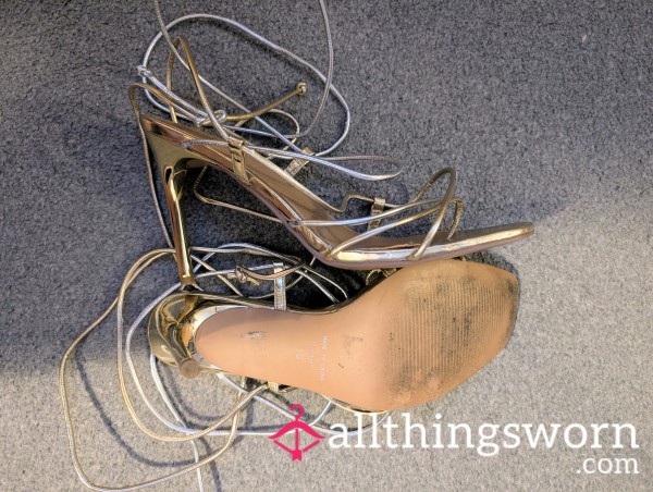 Strappy Gold & Silver Heels UK10
