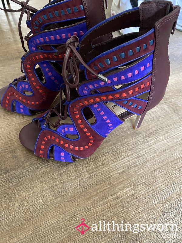 Leather Heels P**p Toe Lace Up