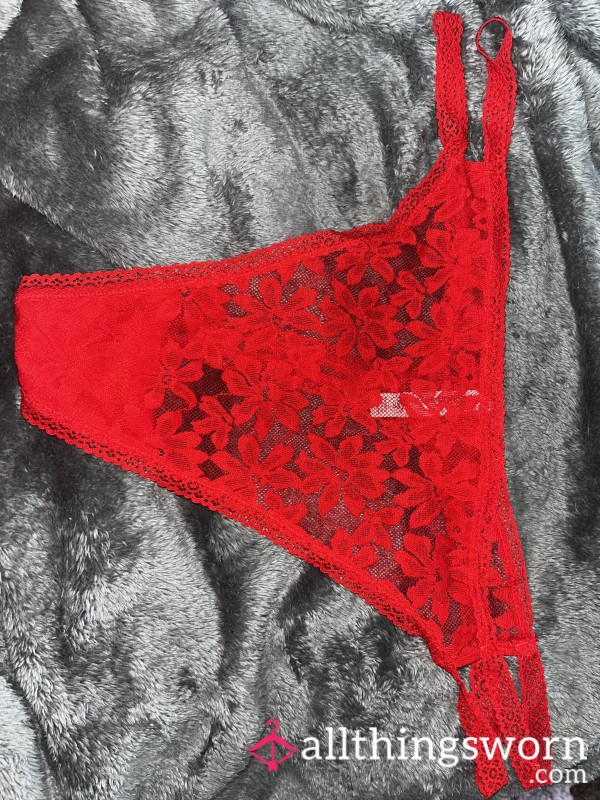 Strappy Lace Red Thong XXL