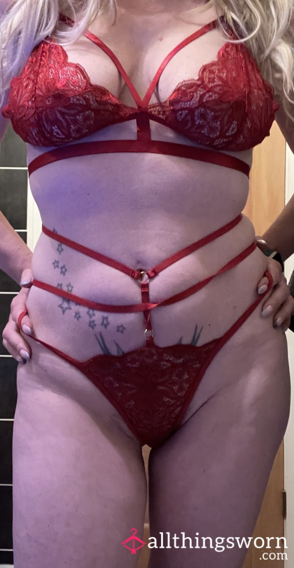 Strappy Red Bra & G String ♥️