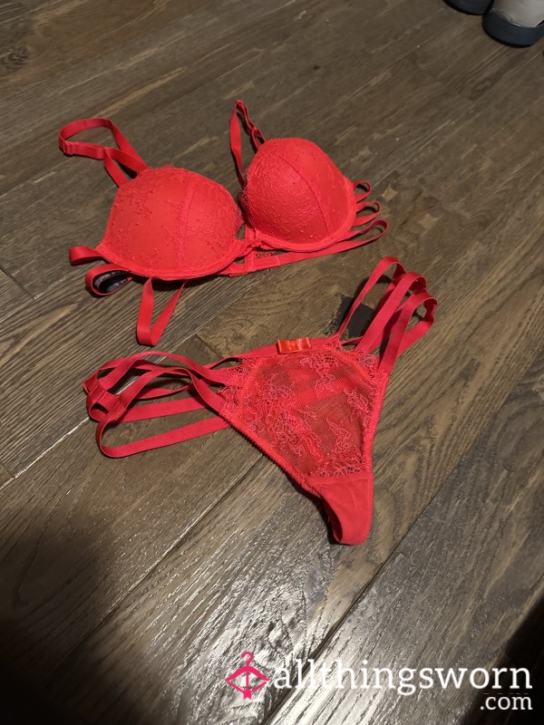 Strappy Red Lace G String Set