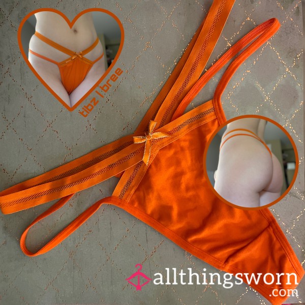 Strappy Thong W/ Bow - Orange - Free Tracked Shipping Included (USA & Canada)