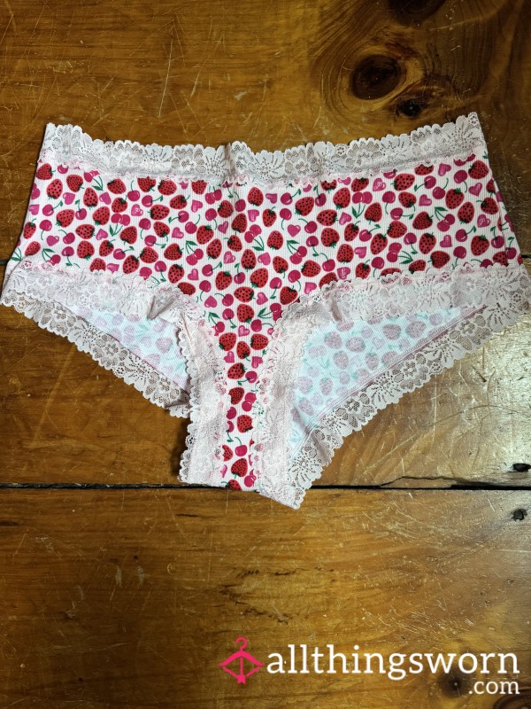 🩷🍒 Strawberry, Cherry Heart, Print Cotton Cheekies, XXL, VS