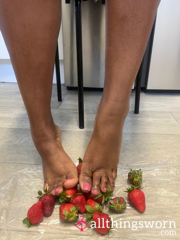 Strawberry Crushing With My Feet And Toes