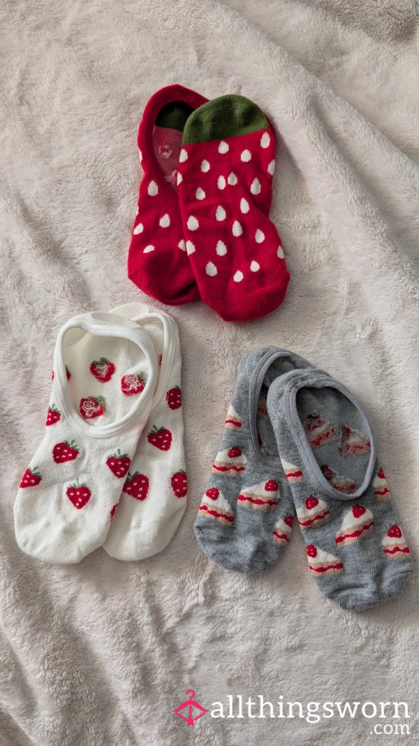 Strawberry Themed No Show Socks