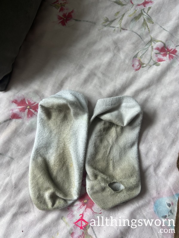 Stretchy & Sniffable – Worn White Socks With Extra Holes For You