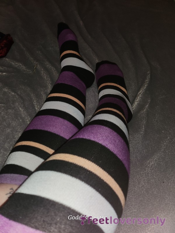 Stripe Multicolor Thigh High Socks