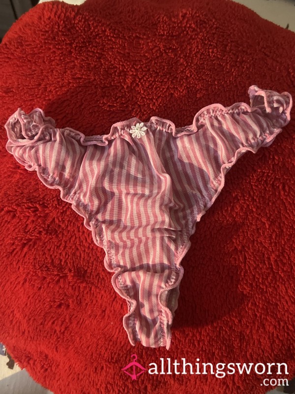 Stripe See-through Fluffy Thong With Ruffles