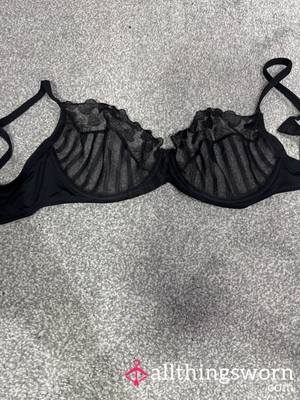 Striped And Heart Mesh Bra