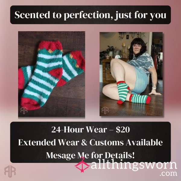 Worn Christmas Fuzzy Socks – 24HR Holiday Scent & Naughty Cheer