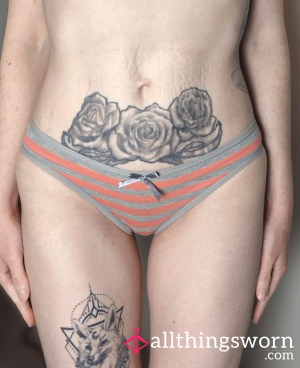 Striped Cotton Briefs: Orange & Grey 💦